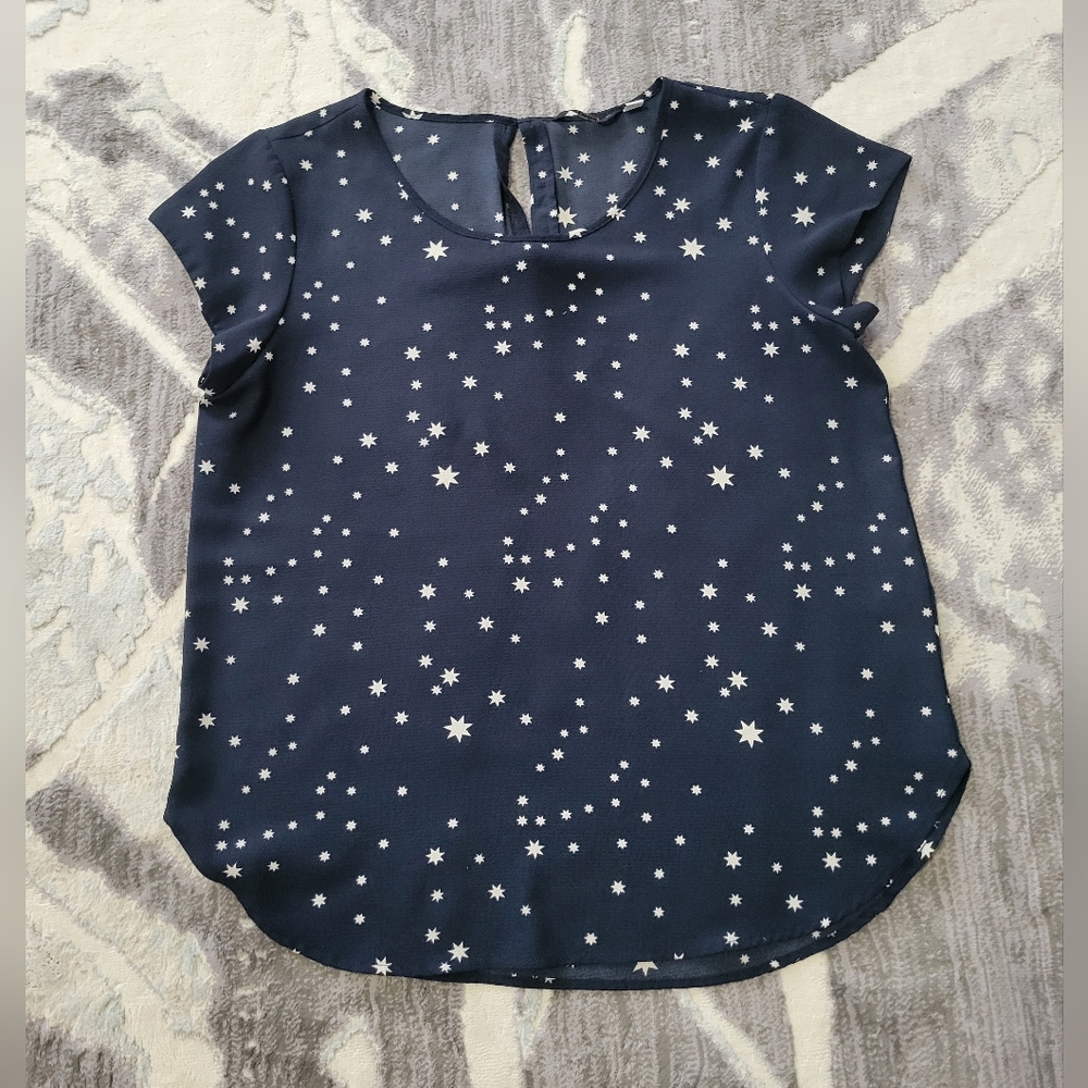 Only Women Navy Blouse with White Star Print Size 42(L)